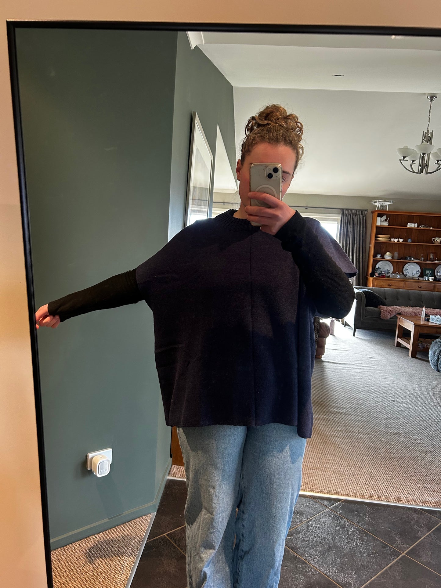 100% Merino Wool Cape – Black & Navy