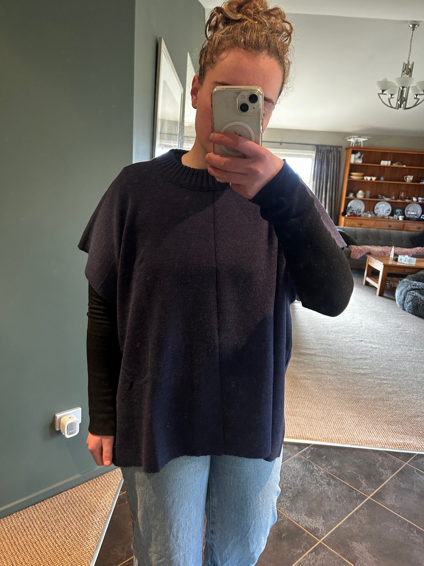 100% Merino Wool Cape – Black & Navy