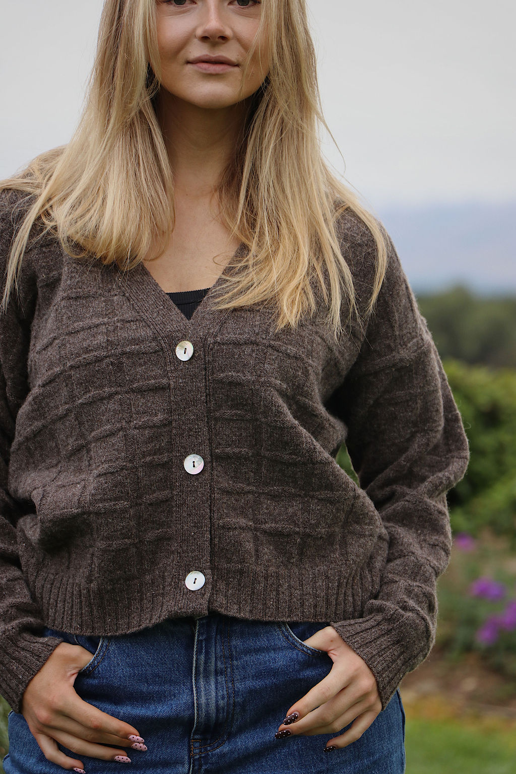 check cardigan